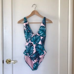Tiger Mist Monstera Leaf One Piece Swimsuit